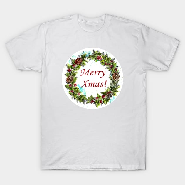 Merry Christmas wreath T-Shirt by rachelsfinelines